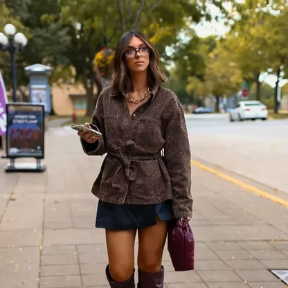 Chaqueta de cuero vaquero estilo leopardo - Vestiria