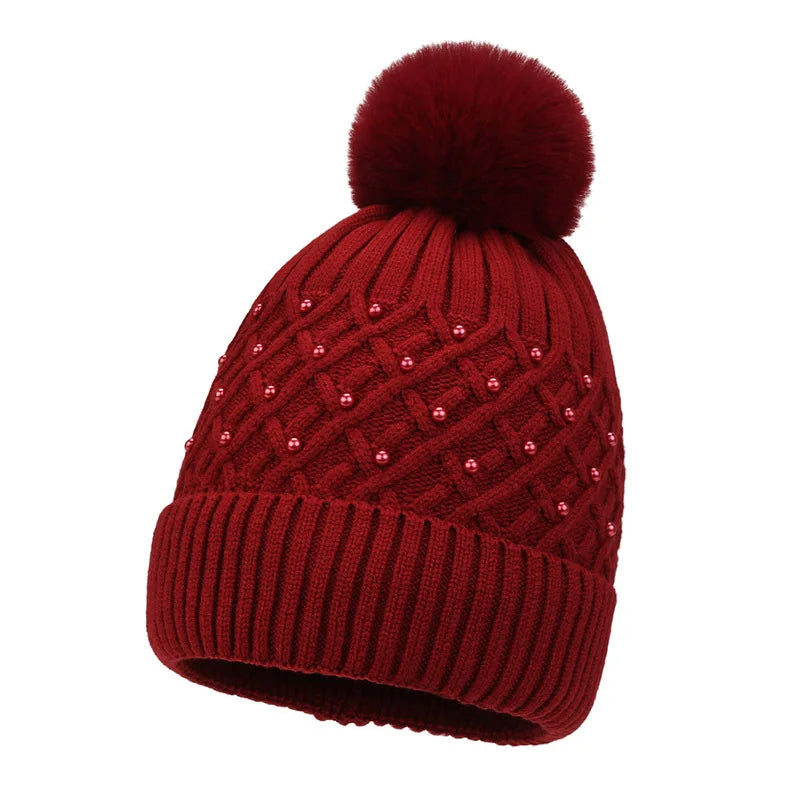 Gorro Tejido Mujer Pompón Abrigado