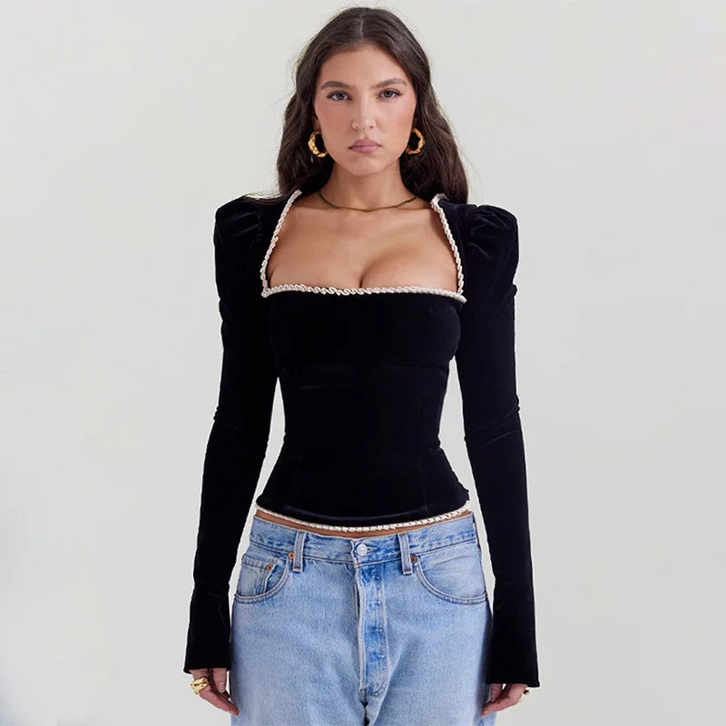Blusa Terciopelo Negro Elegante