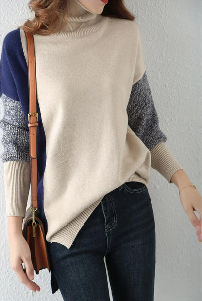 Sudadera Mujer Cuello Alto Con Contraste Deportiva