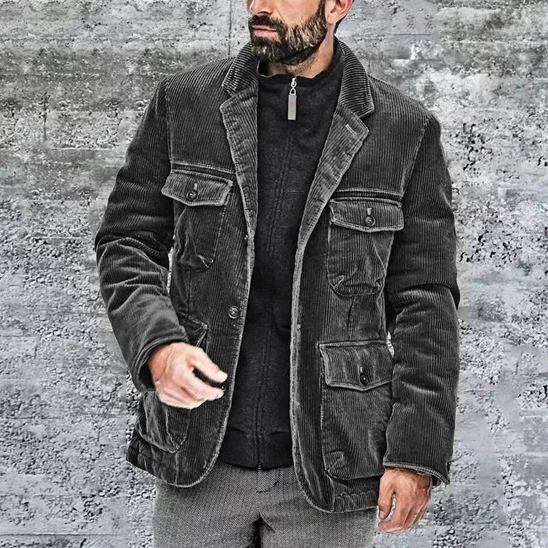 Chaqueta Pana Hombre Abrigo Cuero Bolsillos - Vestiria