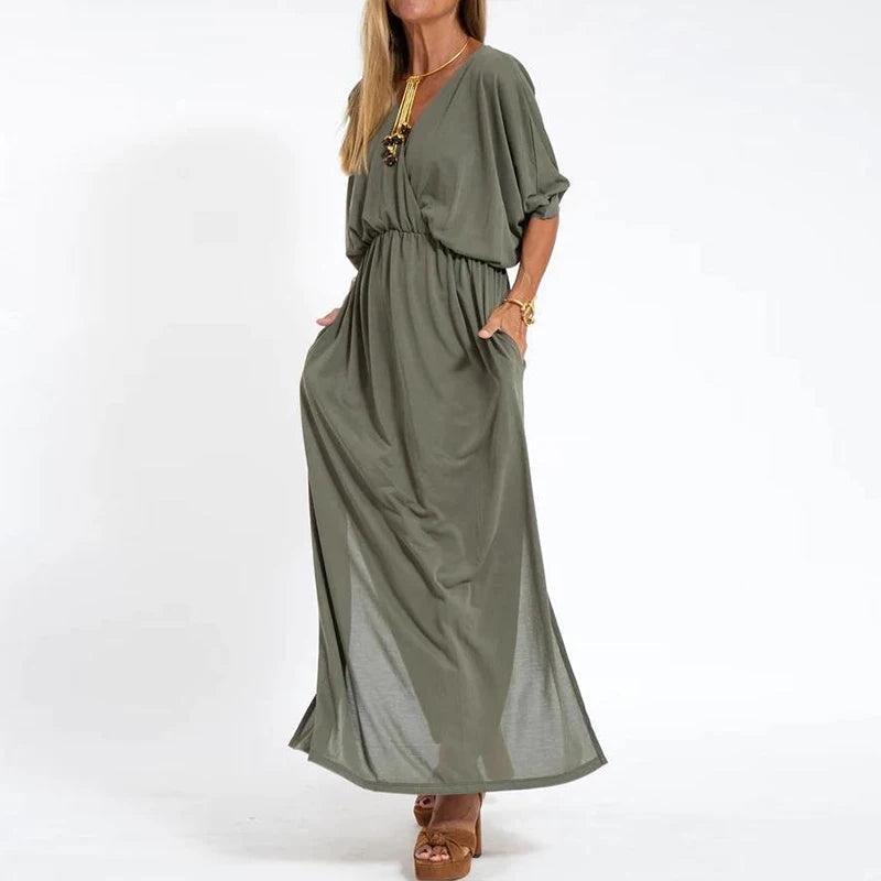 Vestido Largo Boho Cintura Alta Abierto Lado