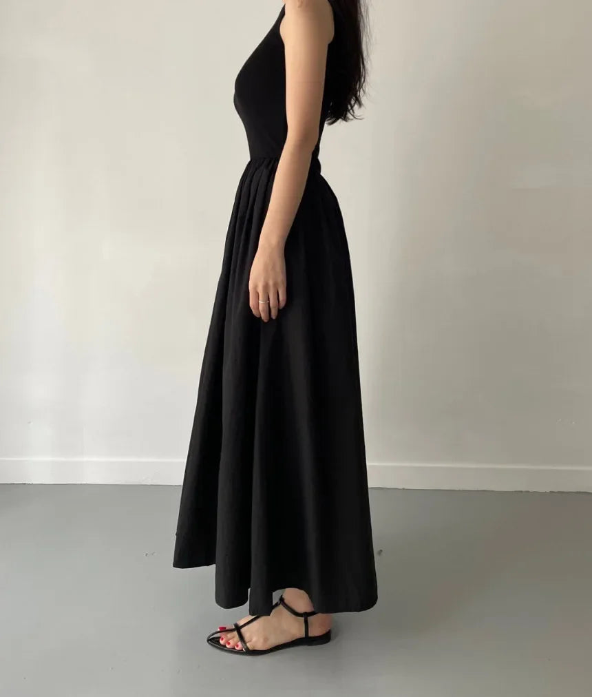 Vestido Largo Mujer Negro Elegante Sin Mangas