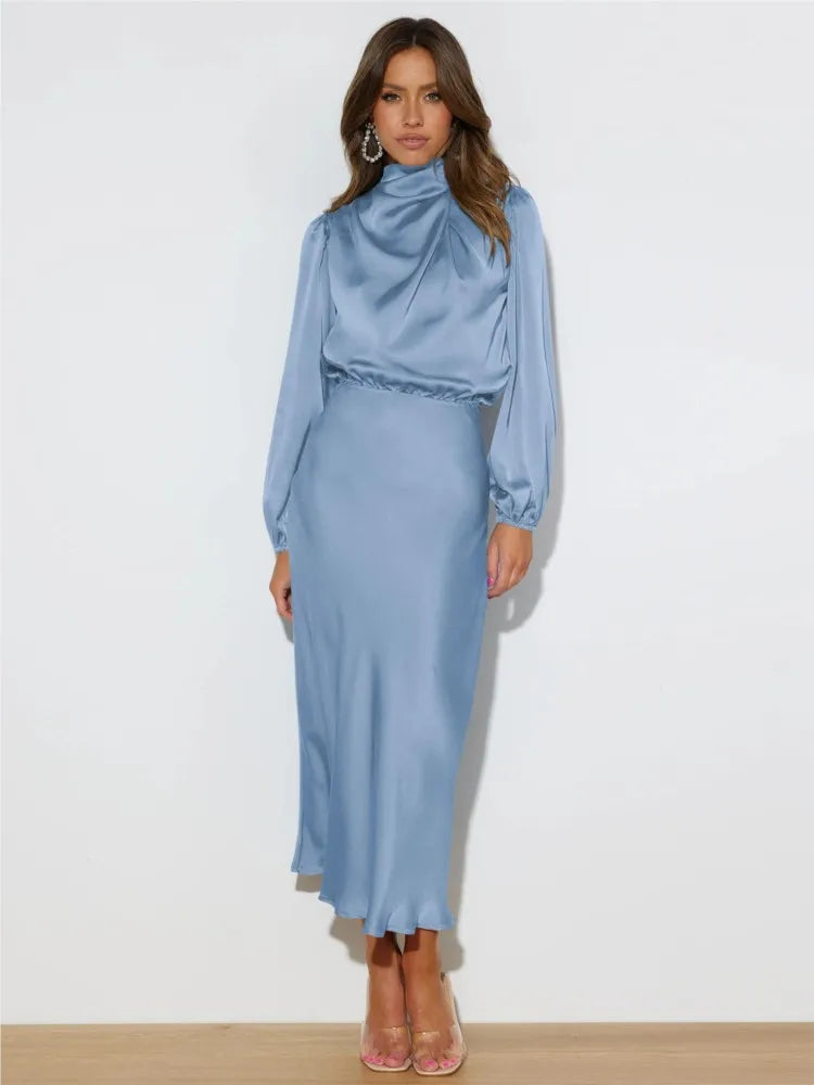 Vestido Mujer Midi Cuello Alto Elegante - Vestiria