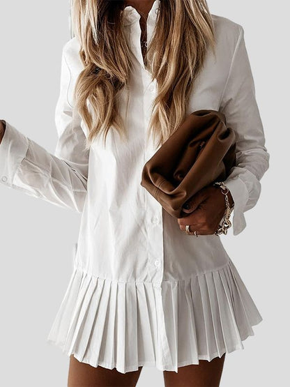 Vestido Camisero Plisado Blanco Elegante - Vestiria