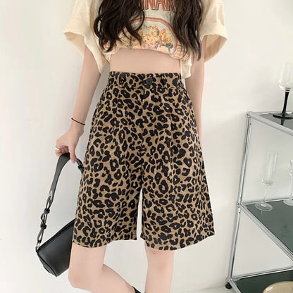 Pantalones Cortos Mujer Cintura Alta Estampado Leopardo - Vestiria