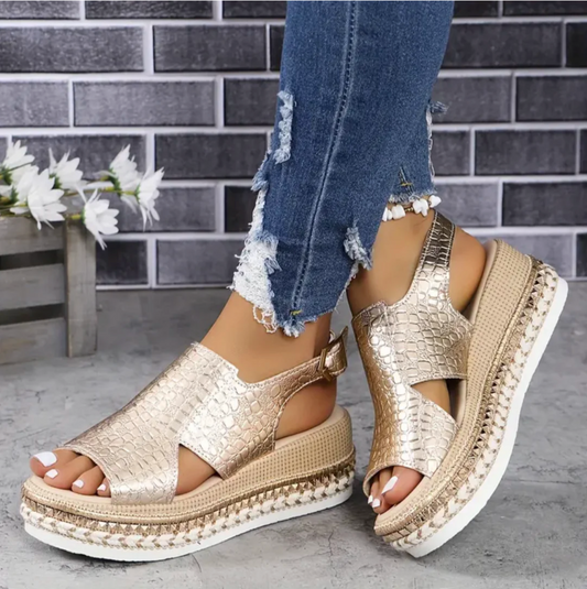 Sandalias Mujer Plataforma Piel Serpiente - Vestiria