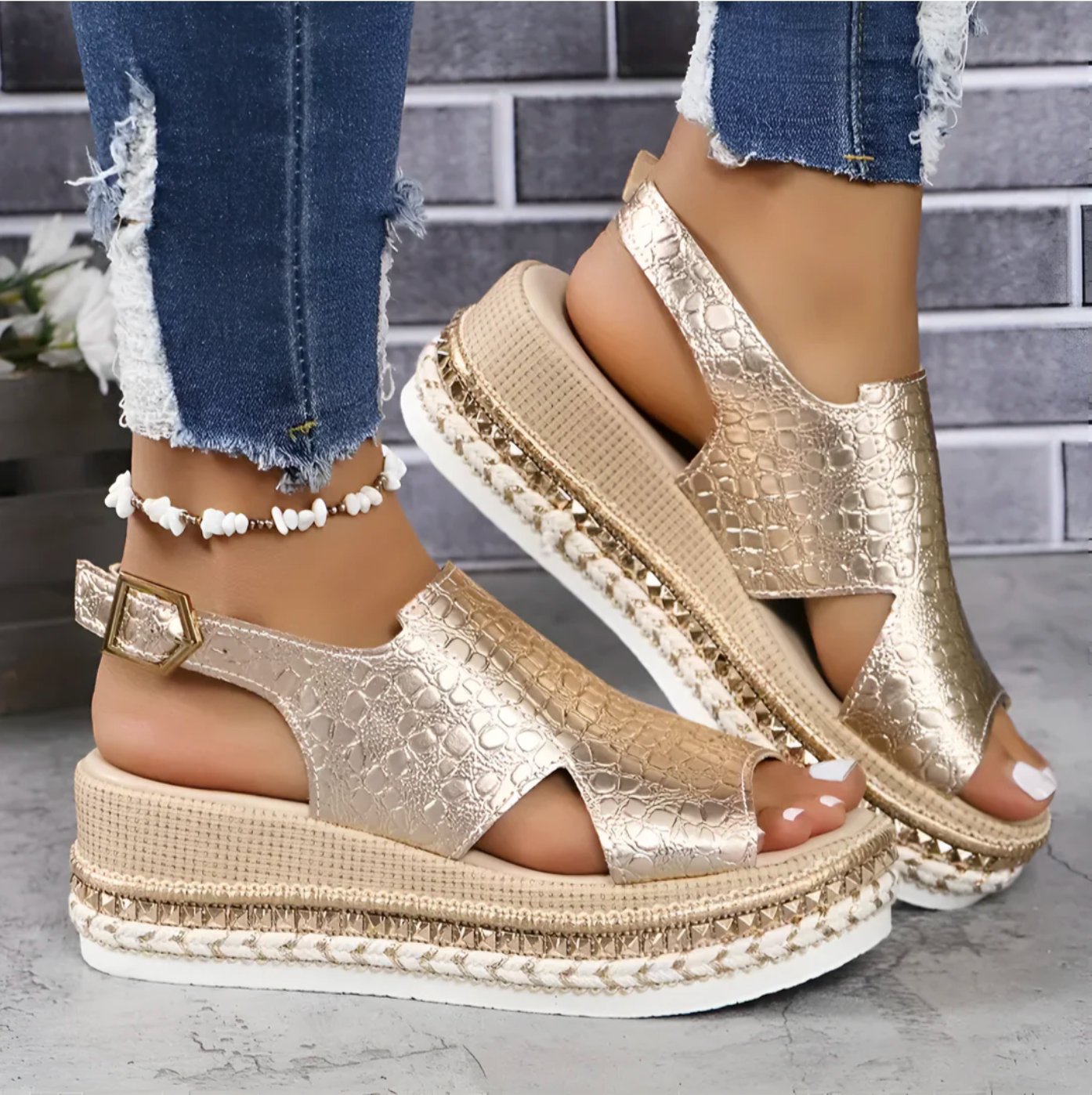 Sandalias Mujer Plataforma Piel Serpiente