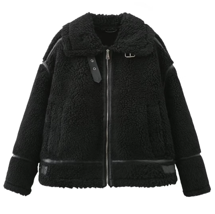 Chaqueta Mujer Piel Sintética Cuello Abrochado