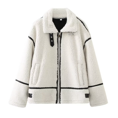 Chaqueta Mujer Piel Sintética Cuello Abrochado