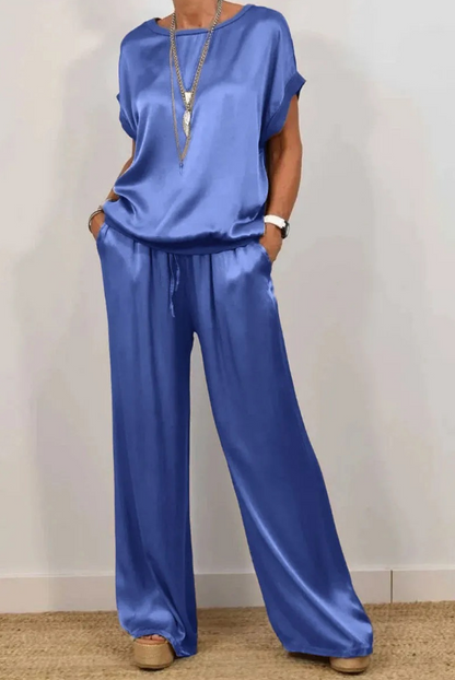 Pantalón y Top de Noche Satinado Elegante