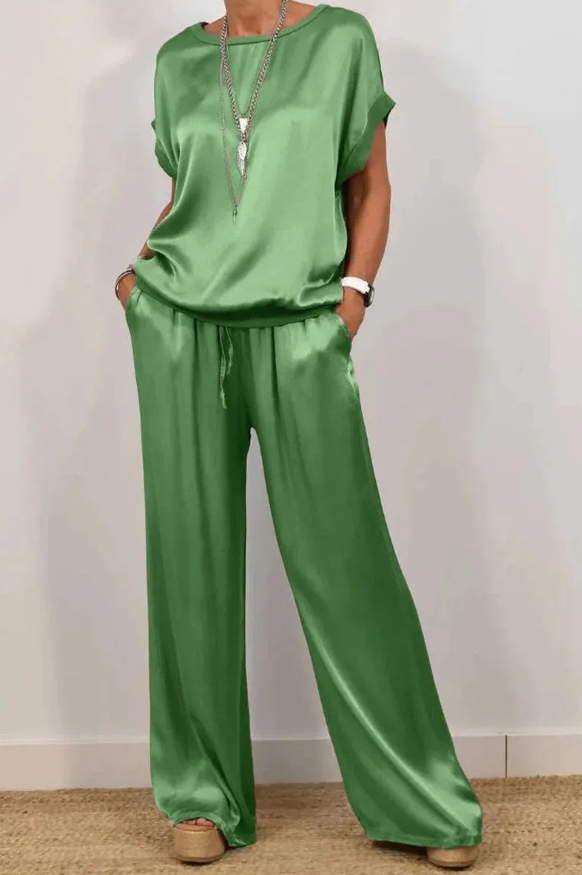 Pantalón y Top de Noche Satinado Elegante