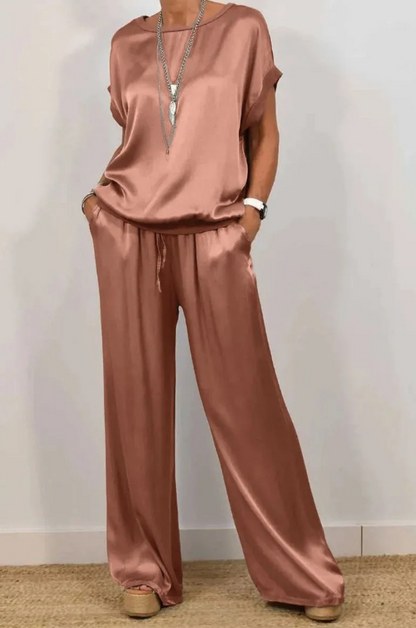 Pantalón y Top de Noche Satinado Elegante