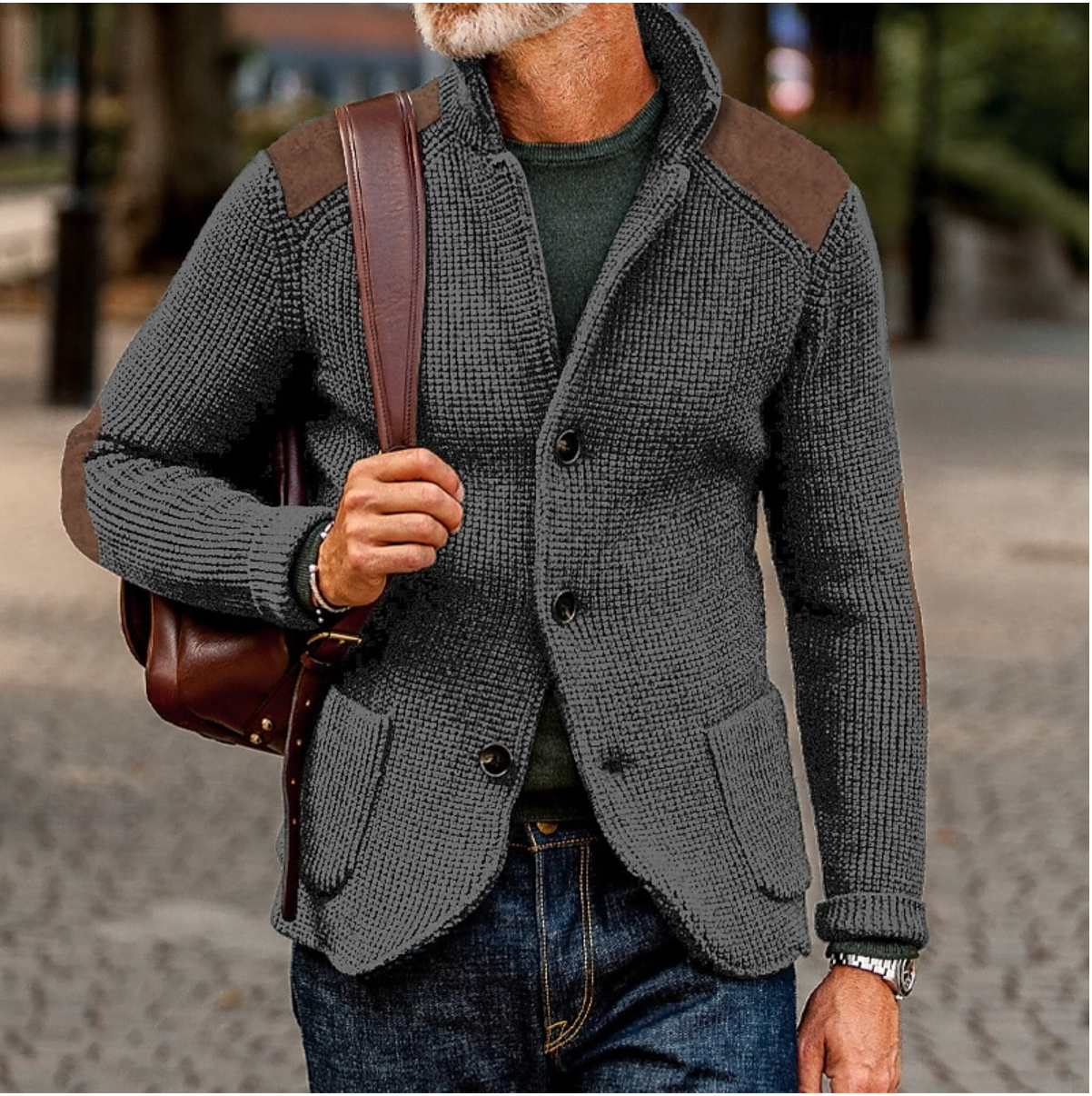 Chaqueta de punto cómoda con botones hombre