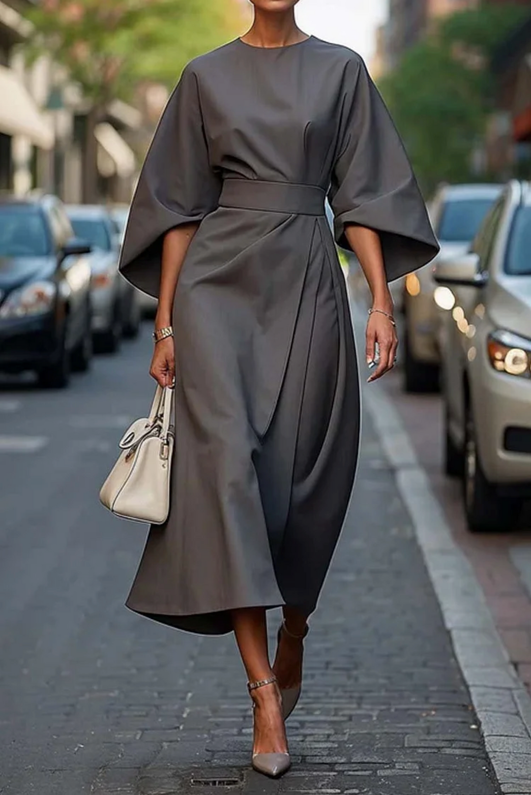 Vestido Mujer Estilo Clásico con Mangas Amplias