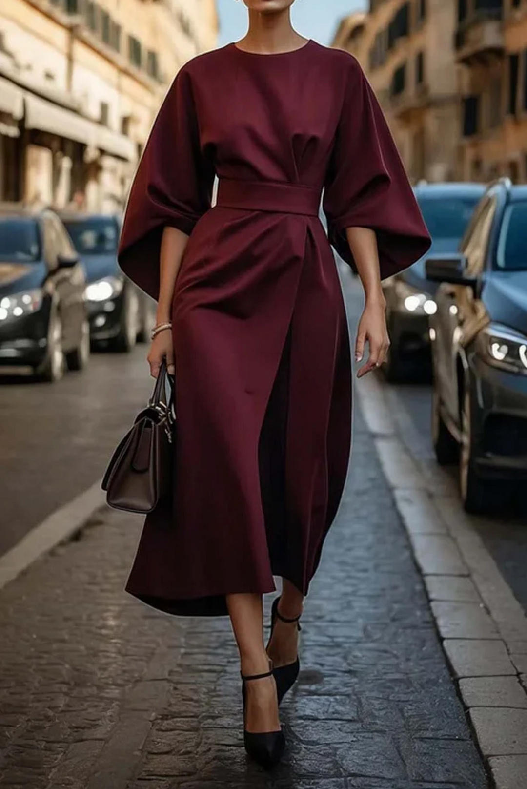 Vestido Mujer Estilo Clásico con Mangas Amplias