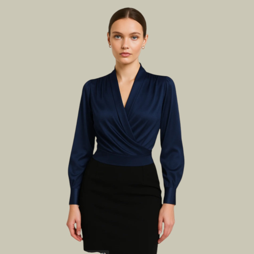 Blusa Satén Mujer Elegante Manga Larga