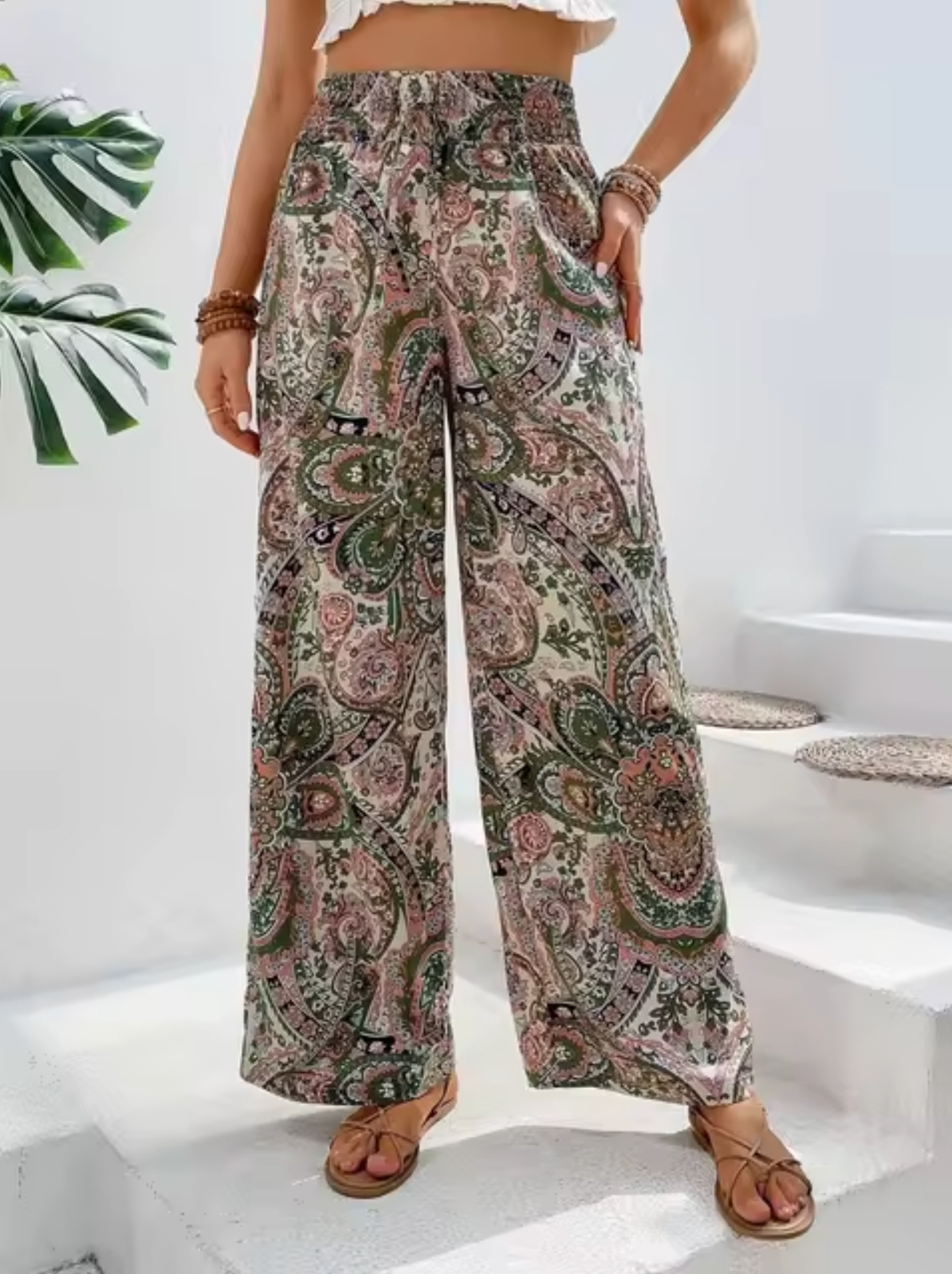 Pantalones Boho anchos con estampado floral - Vestiria