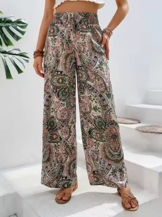 Pantalones Boho anchos con estampado floral - Vestiria