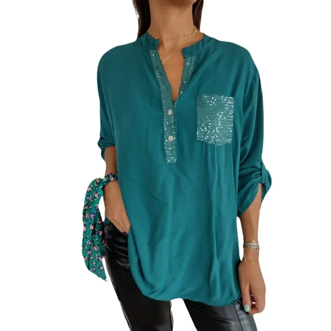 Blusa Mujer Elegante con Lentejuelas Brillantes