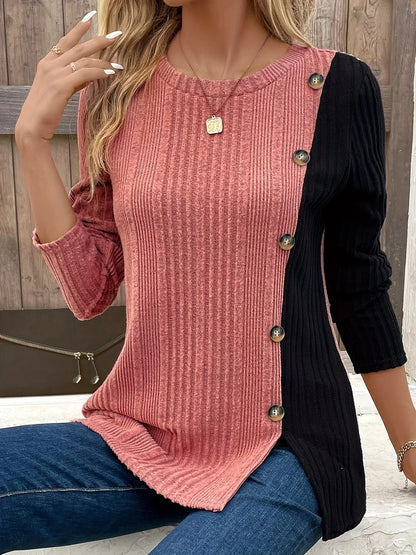 Camiseta Mujer Manga Larga Colorida con Botones - Vestiria