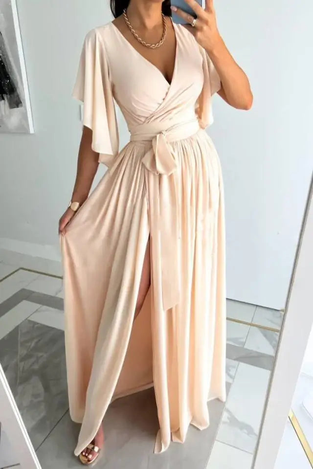 Vestido Maxi Elegante con Escote Pico y Silueta A