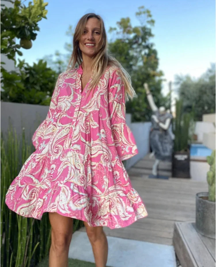 Vestido Estampado Florero Corto Mujer Verano
