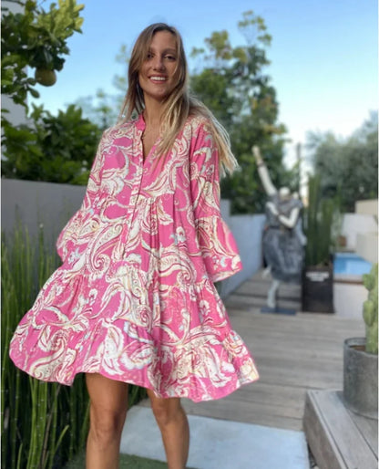 Vestido Estampado Florero Corto Mujer Verano