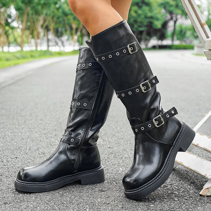 Botas Cuero Altas con Tachuelas Moda Invernal