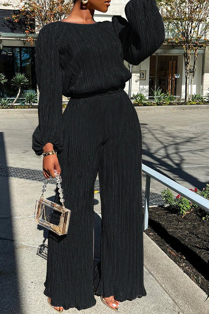 Conjunto Mujer Plisado Blusa Larga Pantalón Ancho