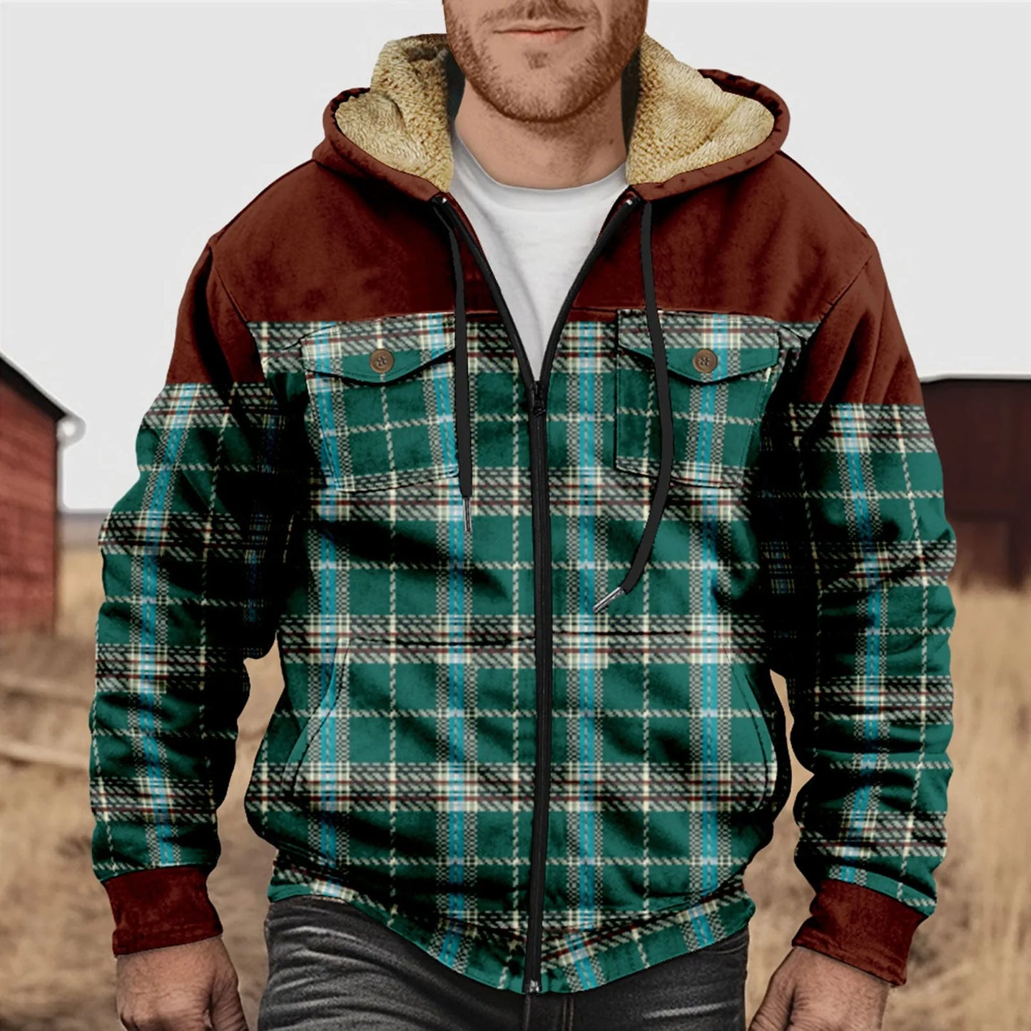 Camisa Hombre Franela Acogedora con Capucha