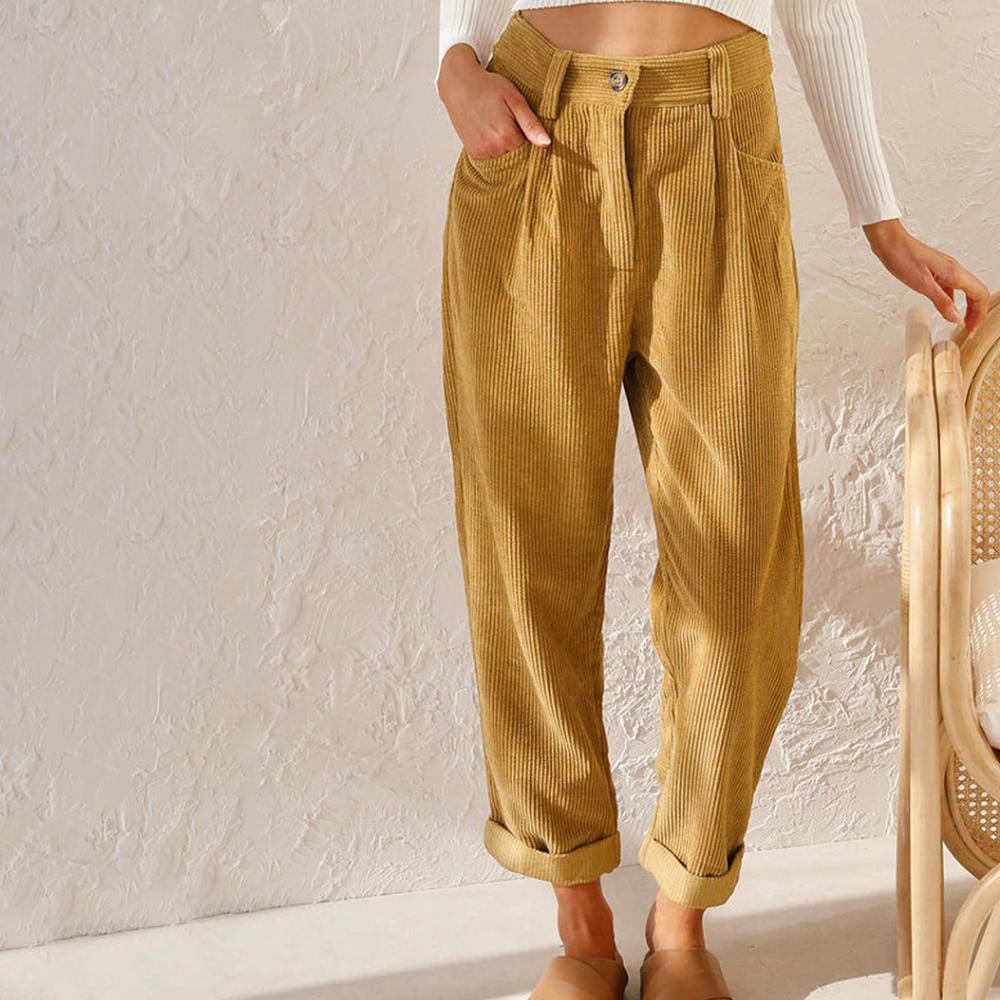 Pantalones Pana Mujer Cintura Alta Invierno - Vestiria