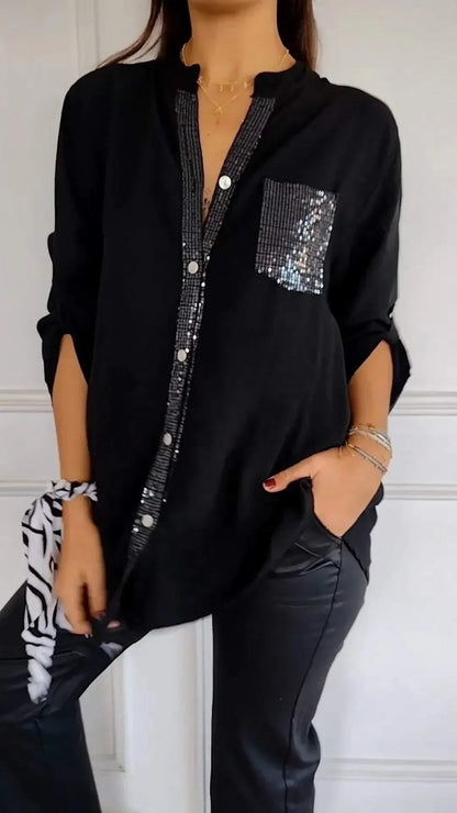 Blusa Mujer Elegante con Lentejuelas Brillantes