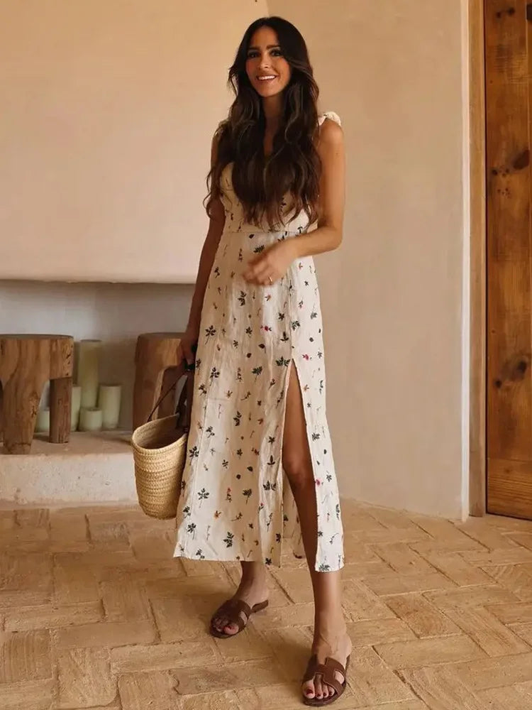 Vestido Halter Floral Estilo Boho