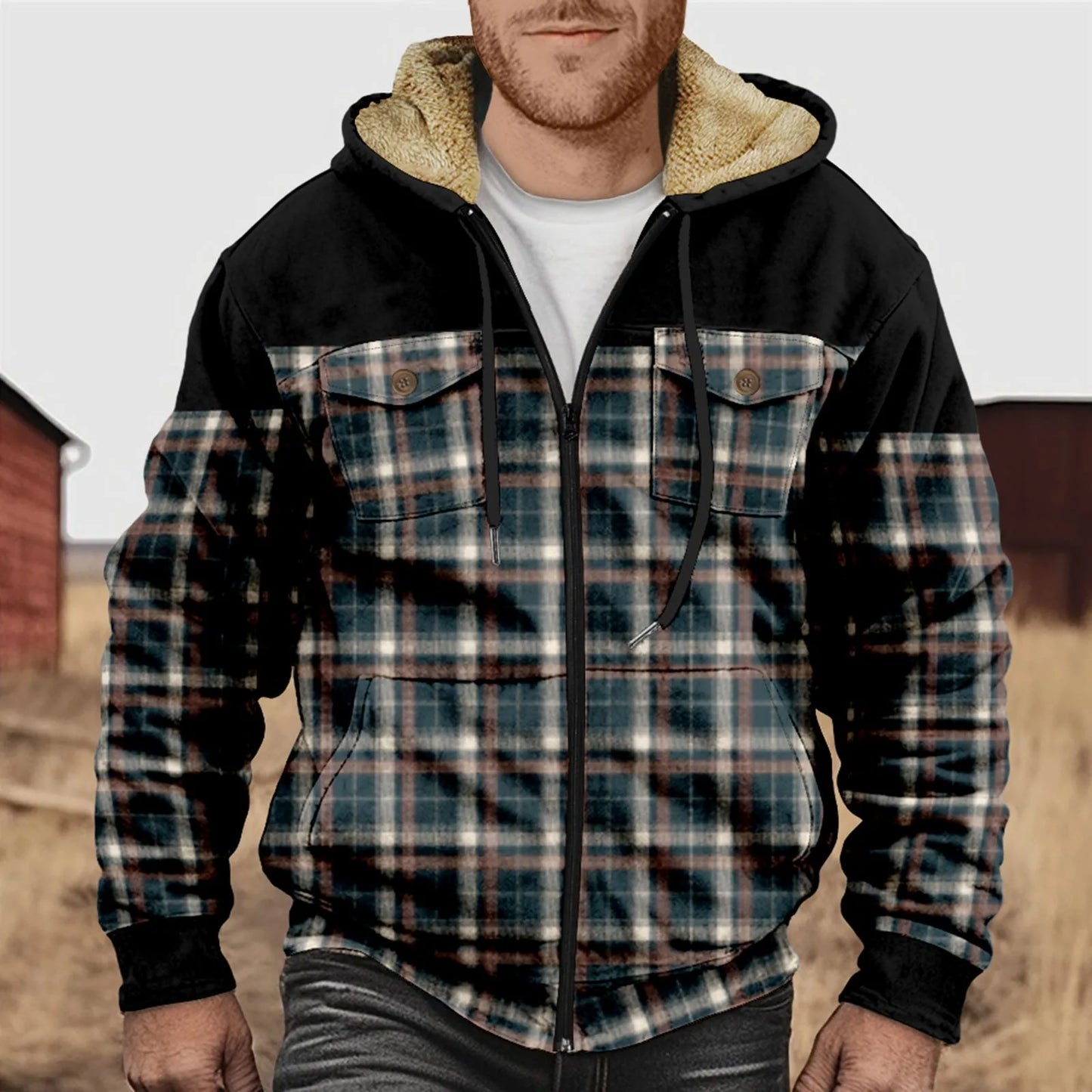 Camisa Hombre Franela Acogedora con Capucha