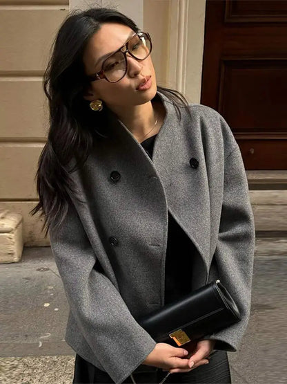 Abrigo Mujer Grande Abierto Doble Botón Invierno