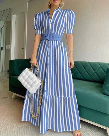 Vestido Elegante Cintura Alta Botones Decorativos