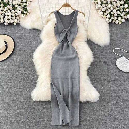 Vestido Mujer Semilargo con Escote