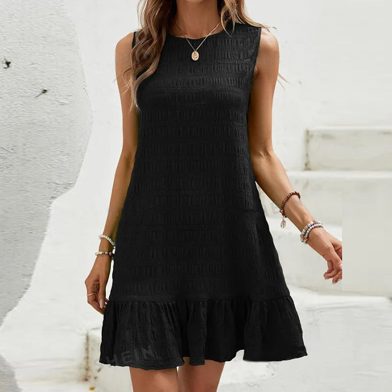 Vestido Corto Elegante Sin Mangas con Volante - Vestiria