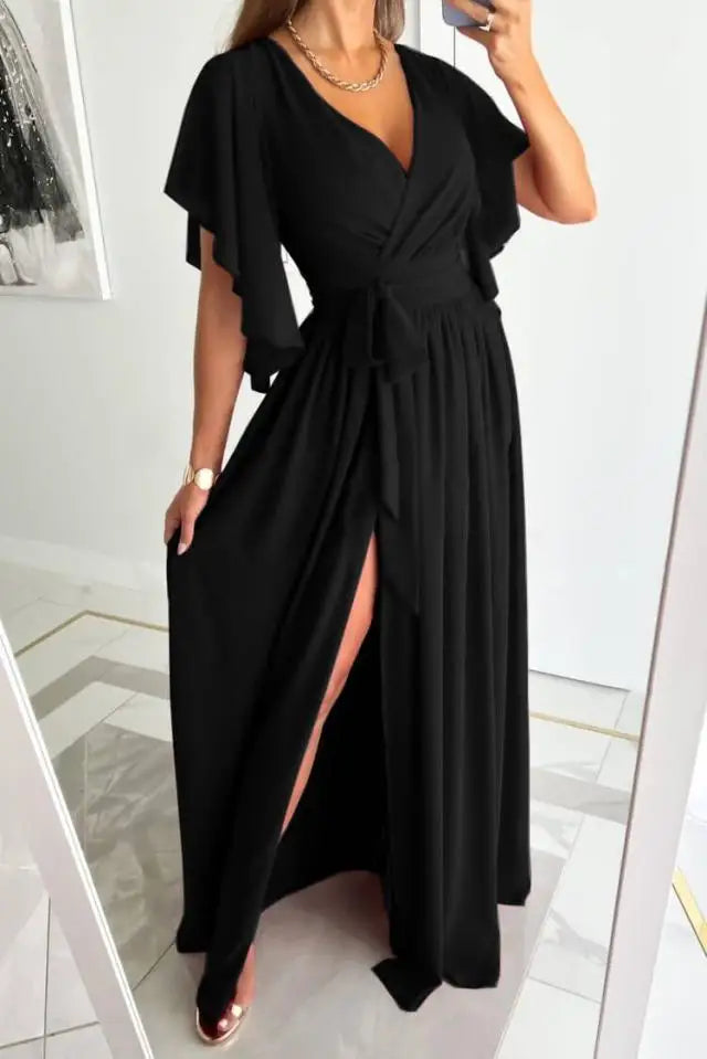 Vestido Maxi Elegante con Escote Pico y Silueta A - Vestiria