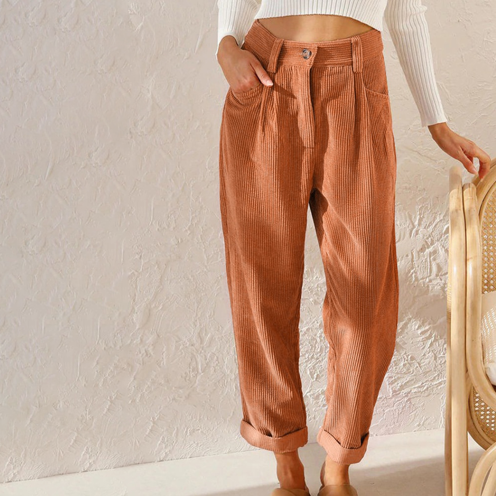Pantalones Pana Mujer Cintura Alta Invierno
