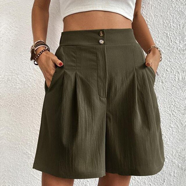Pantalones Cortos Doble Botón Moda Mujer