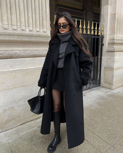 Abrigo Trench Mujer Lana Invierno Clásico