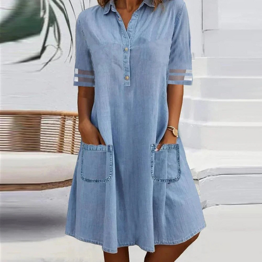 Vestido Cómodo con Bolsillos y Botones para Mujer - Vestiria