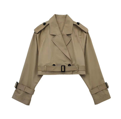 Abrigo Trench Mujer Corto Estiloso Clásico - Vestiria
