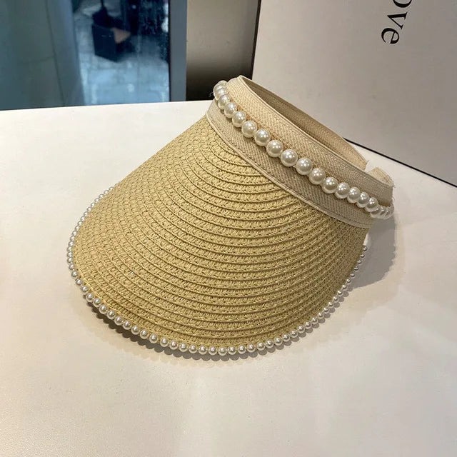 Sombrero de Paja Ancho con Abalorios