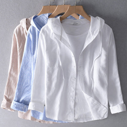 Blusa de mujer a rayas con capucha y cierre de botones → Chaqueta de mujer rayada con capucha y cremallera - Vestiria