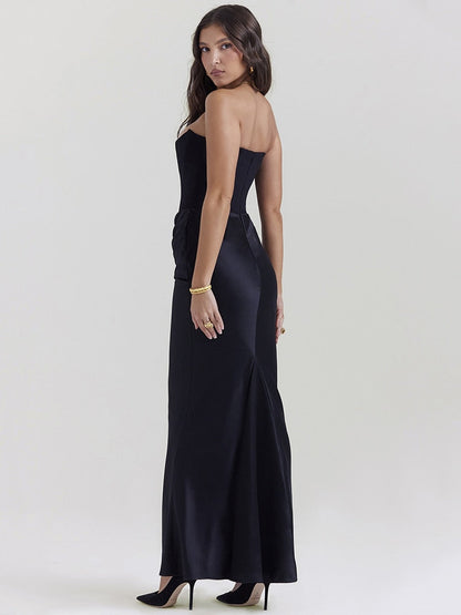 Vestido de cóctel satén sin mangas - Vestiria