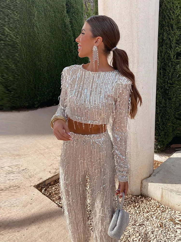 Traje de noche brillante con lentejuelas - Vestiria