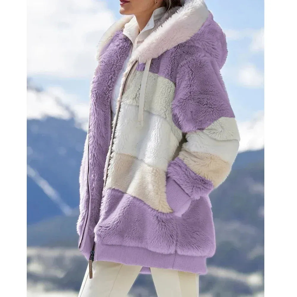 Chaquetón Mujer Peluche Rayas Cálido